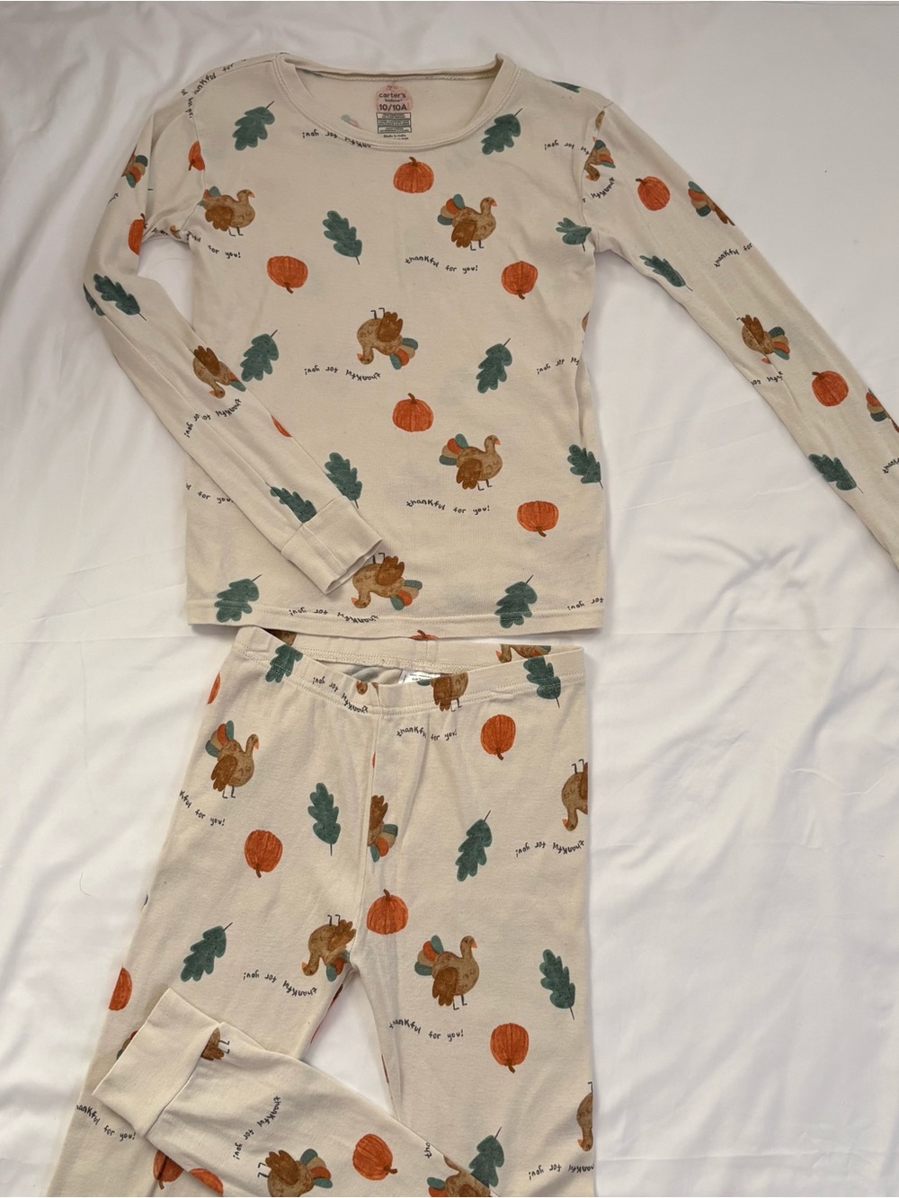 Carter's Cream Pajama Set with Orange Pumpkins & Green Leaves